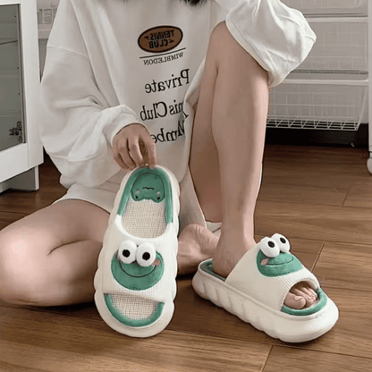 Cute Frog Slippers – Open-Toe Comfy Plush House Shoes