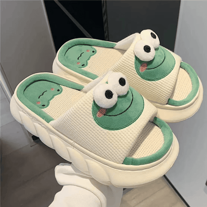 Cute Frog Slippers – Open-Toe Comfy Plush House Shoes