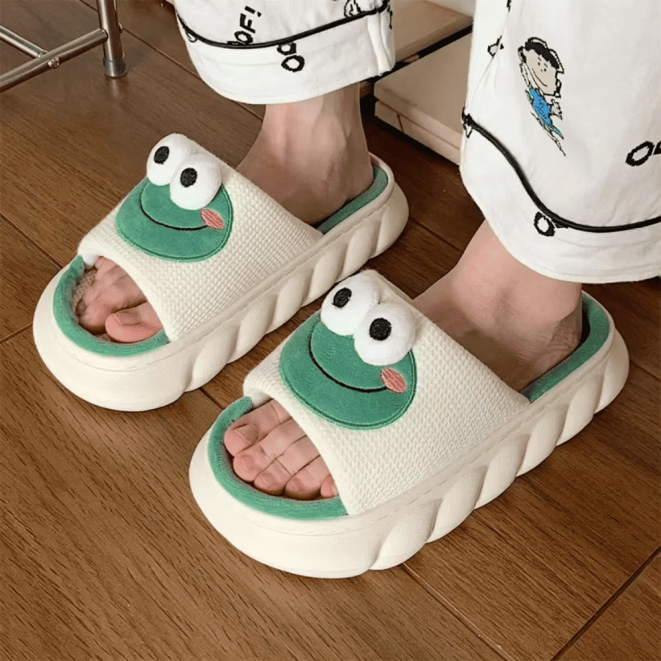 Cute Frog Slippers – Open-Toe Comfy Plush House Shoes