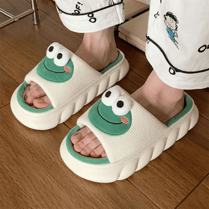 Cute Frog Slippers – Open-Toe Comfy Plush House Shoes
