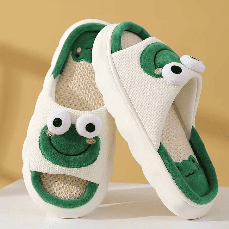 Cute Frog Slippers – Open-Toe Comfy Plush House Shoes
