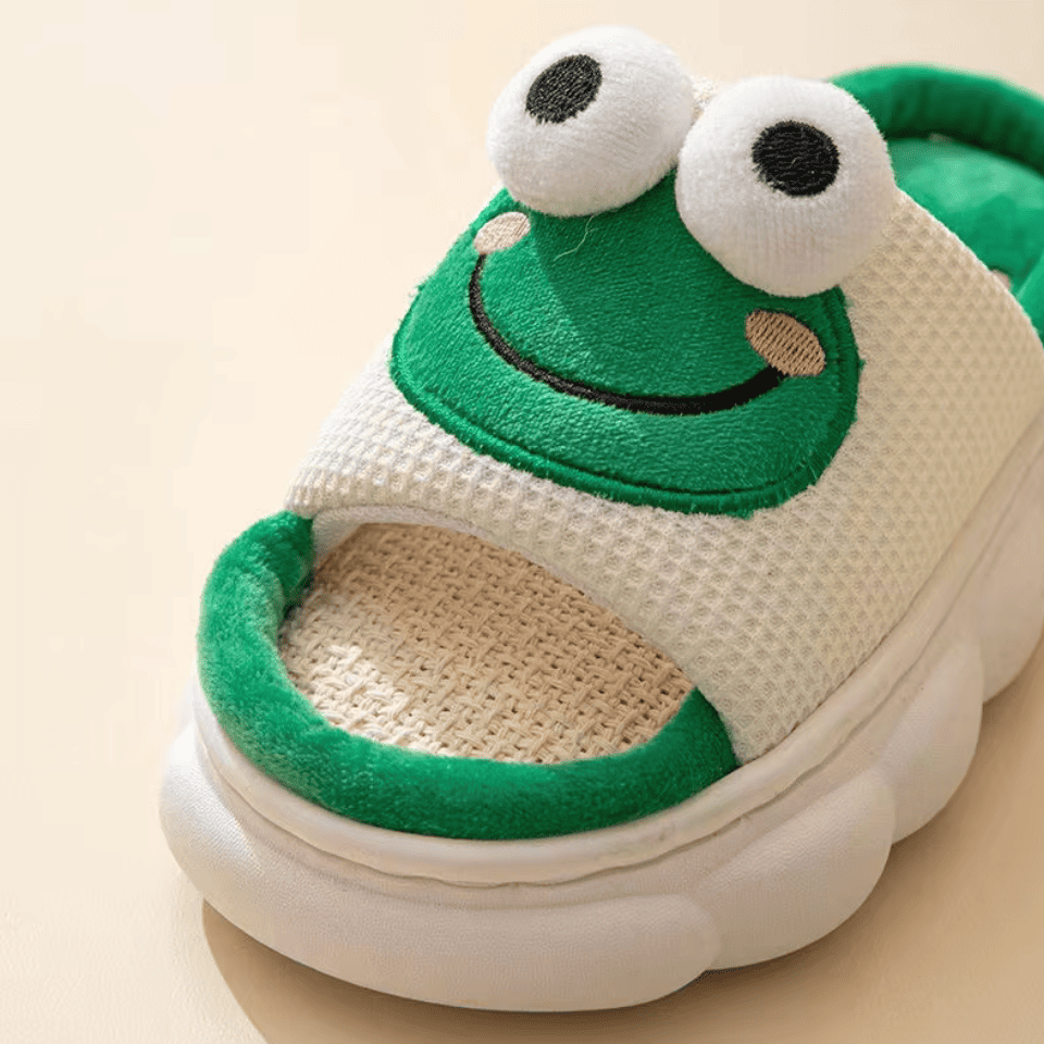 Cute Frog Slippers – Open-Toe Comfy Plush House Shoes