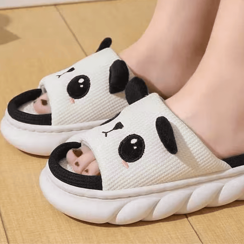 Cute Panda Slippers – Open-Toe Plush House Shoes for Comfort