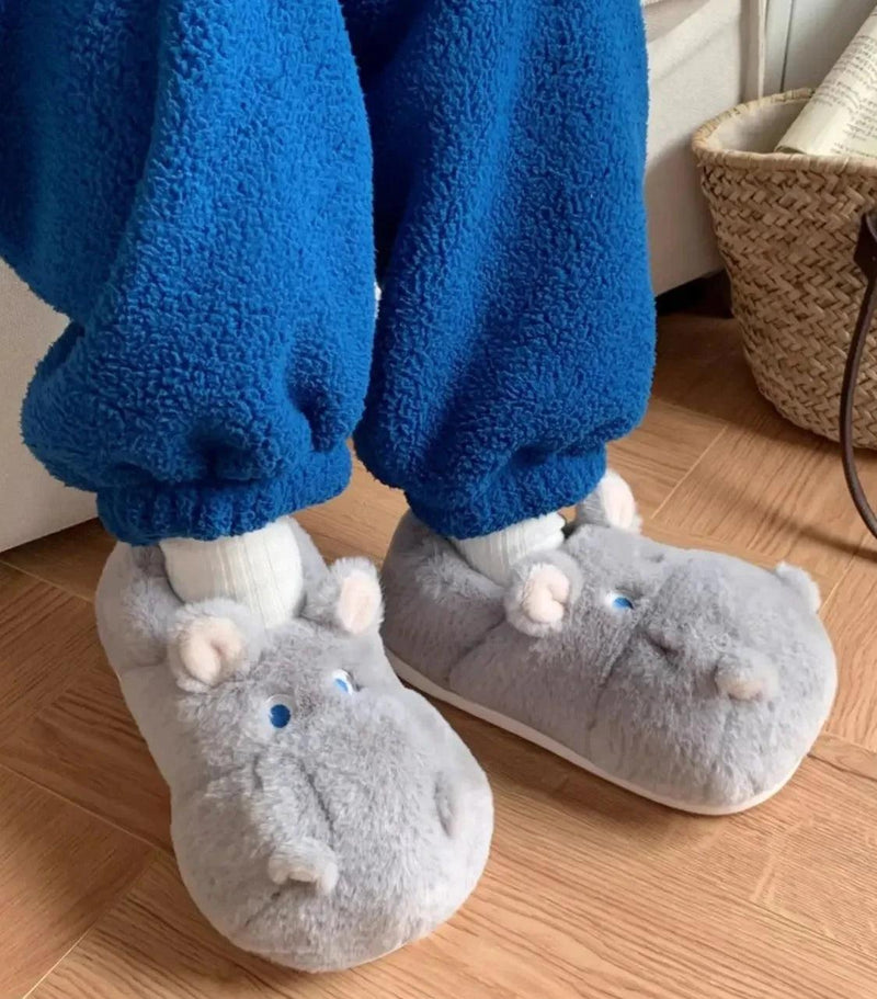 Snuggle Hippo Plush Slippers - ZooFeet